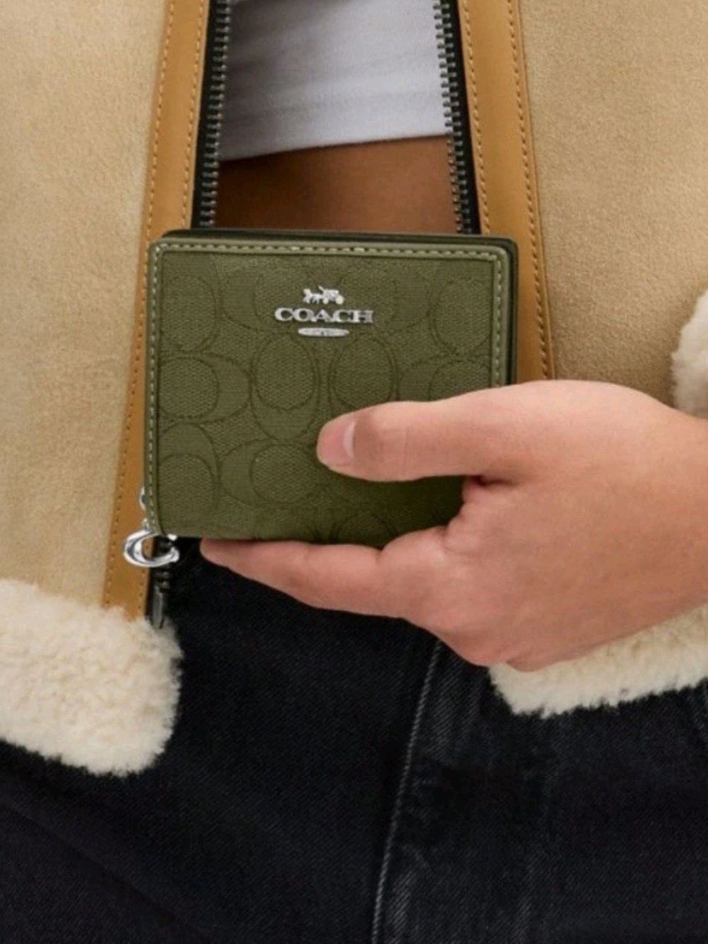NWT COACH Small Zip Wallet in Olive Drab Green Gray
